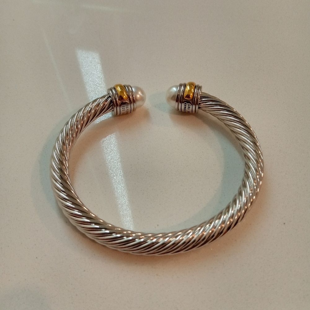 David Yurman Petite Pearls Classic Cable Cuff Silver Bracelet